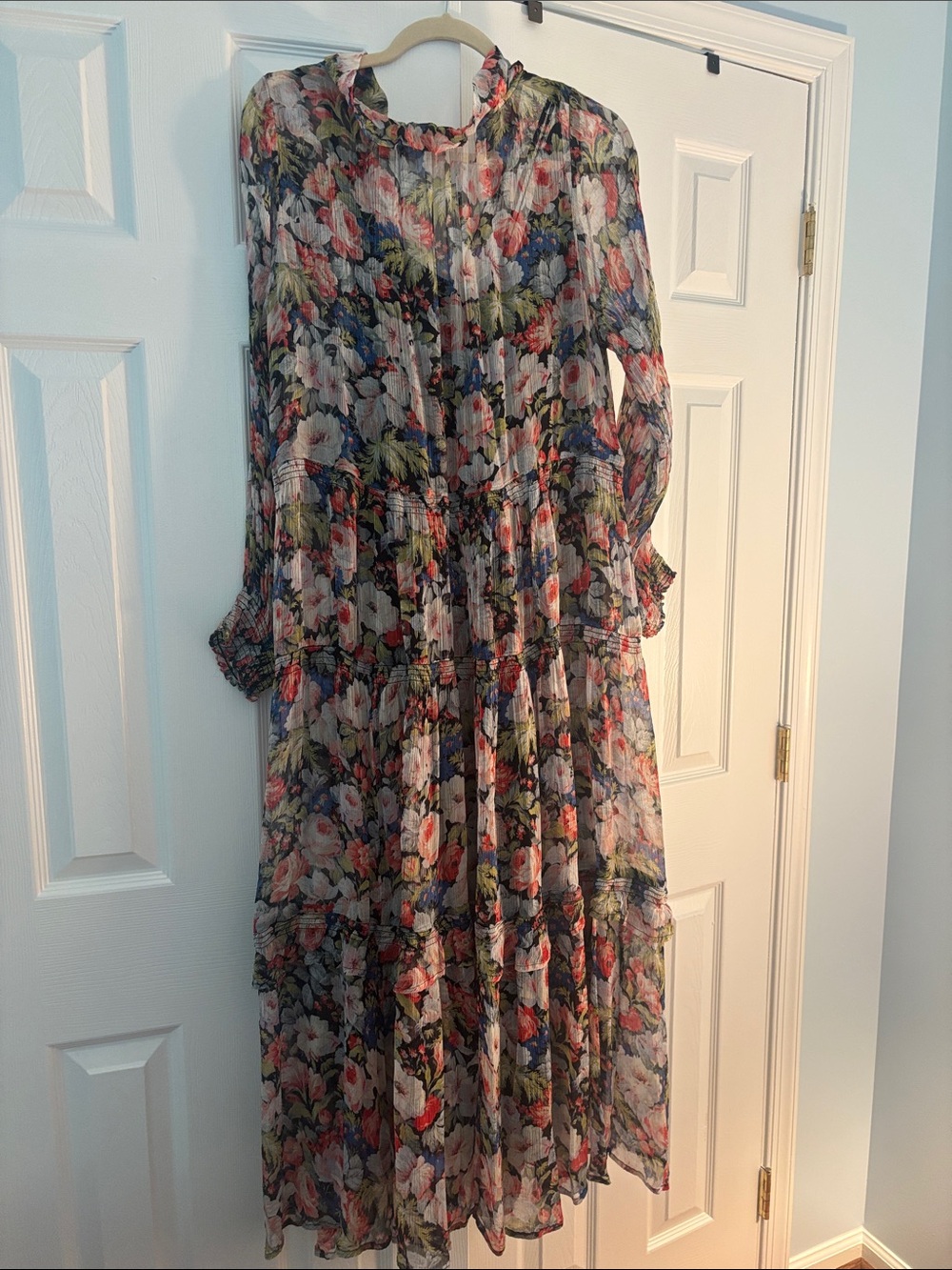 Anthropologie Floral Tiered Maxi Dress in Black Multi - Picture 3 of 3